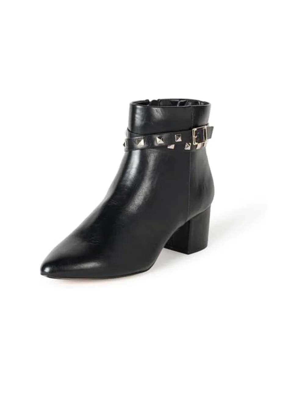Women's Black Leather Ankle Boot with Studded Strap